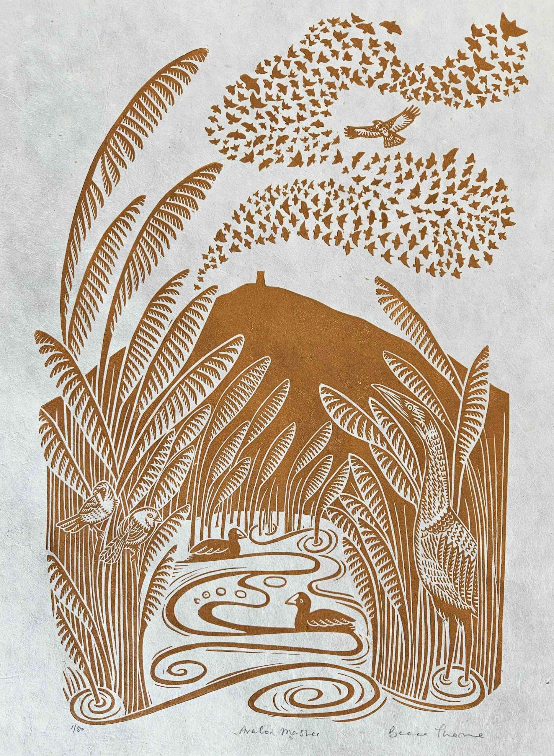 Avalon Marshes Linocut Print