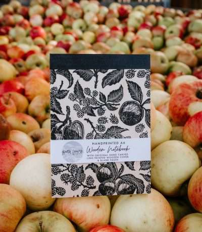orchard print wooden notebooks