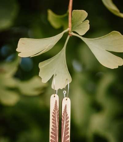 wooden gold fern earrings