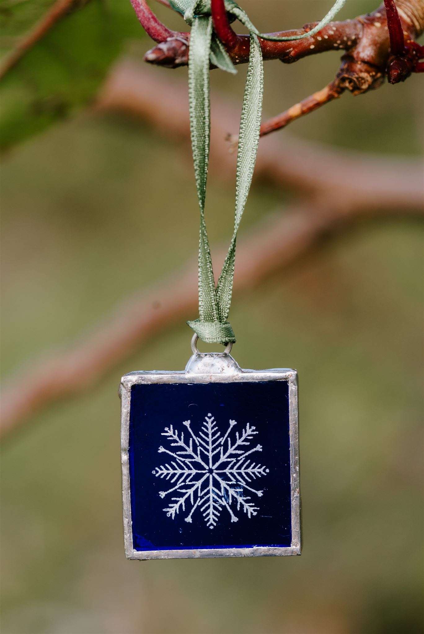 Blue glass hanging snowflake