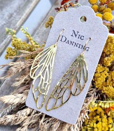 brass dryad wing earrings