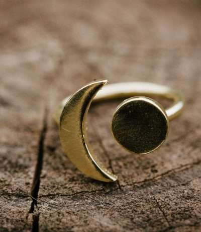 Brass sun and moon ring