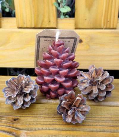 brown pinecone candle