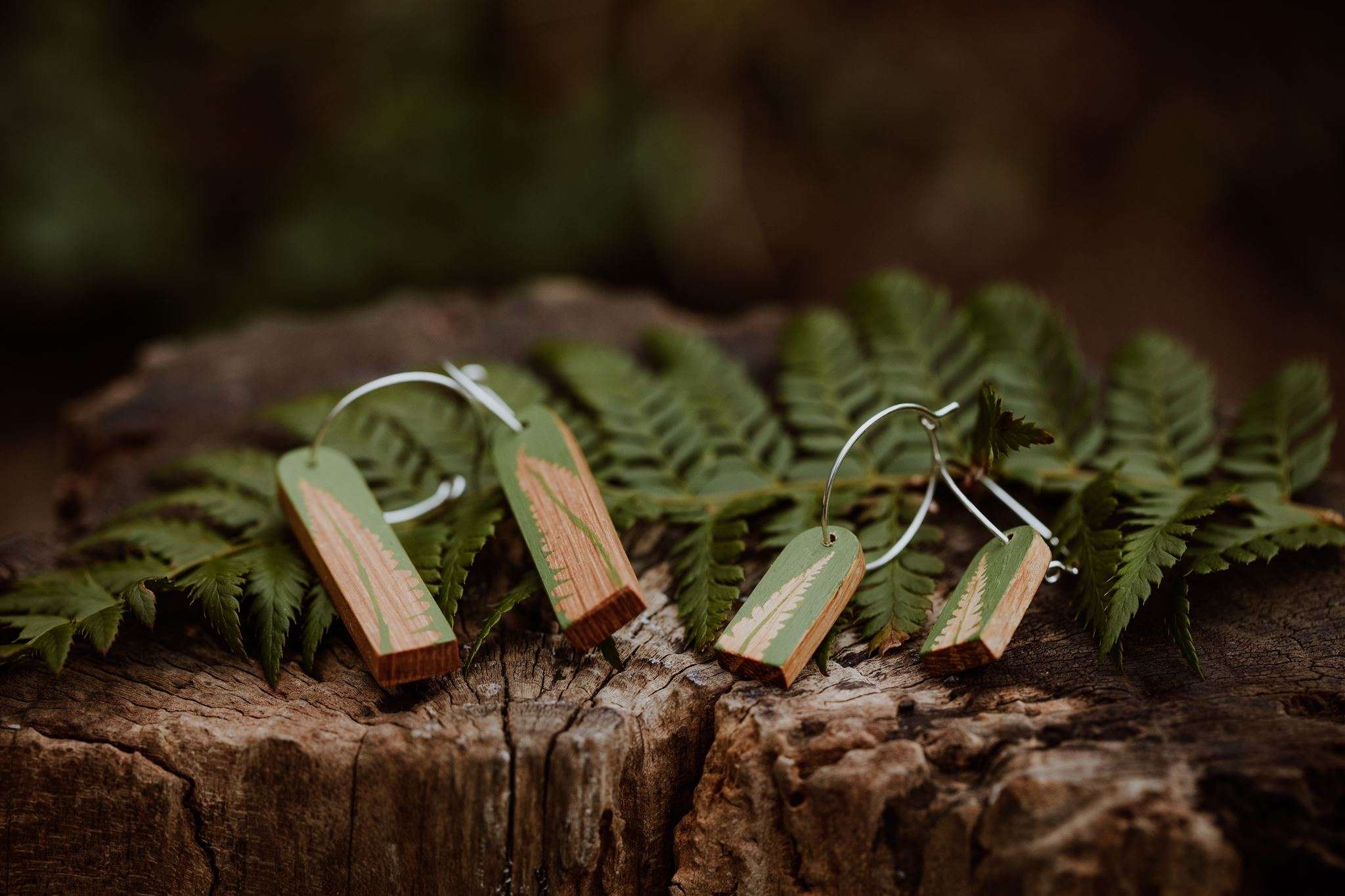 Fern wooden earrings