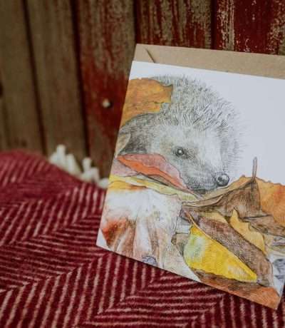Hedgehog in Leaf Pile card