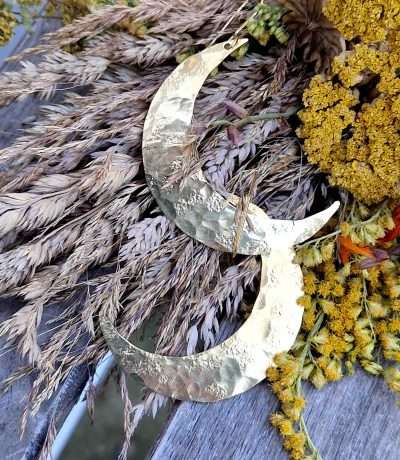 large artemis brass moon earrings