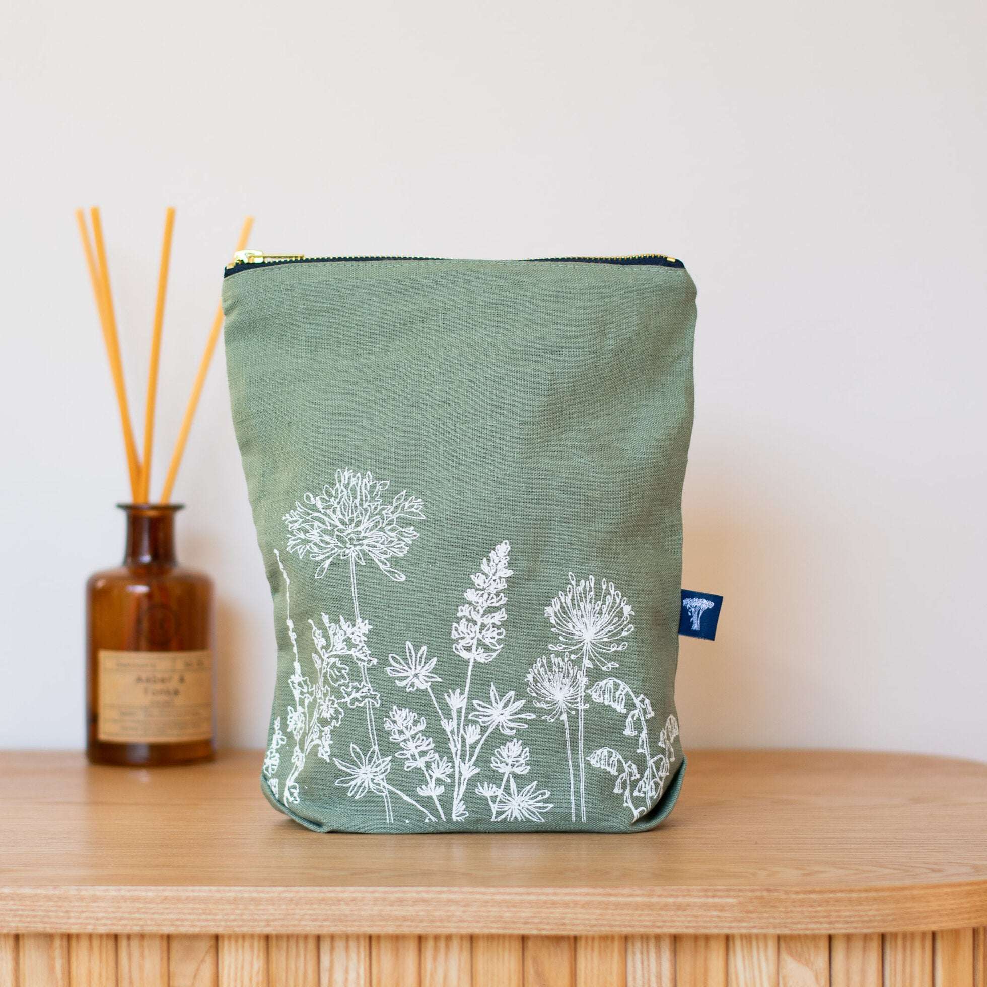 large sage linen washbag