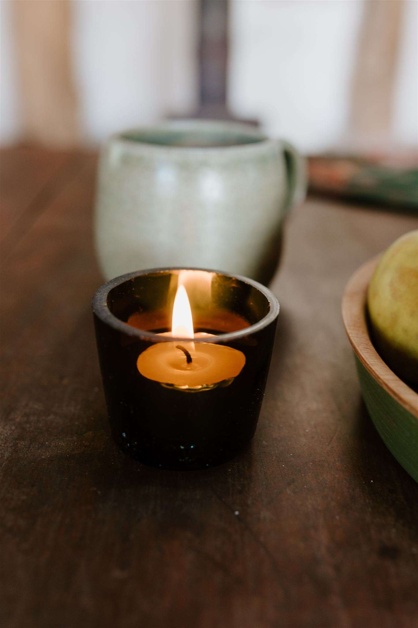 Olive glass tealight votive holder
