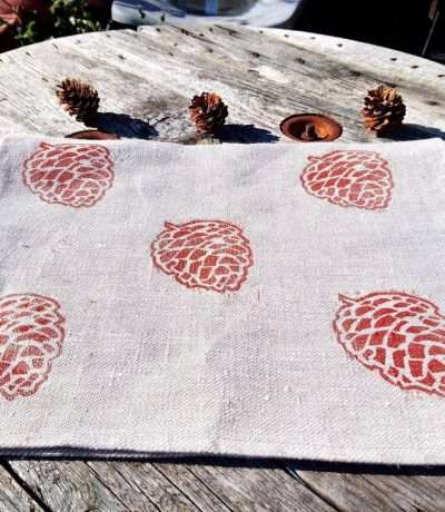pinecone linen tea towel folded