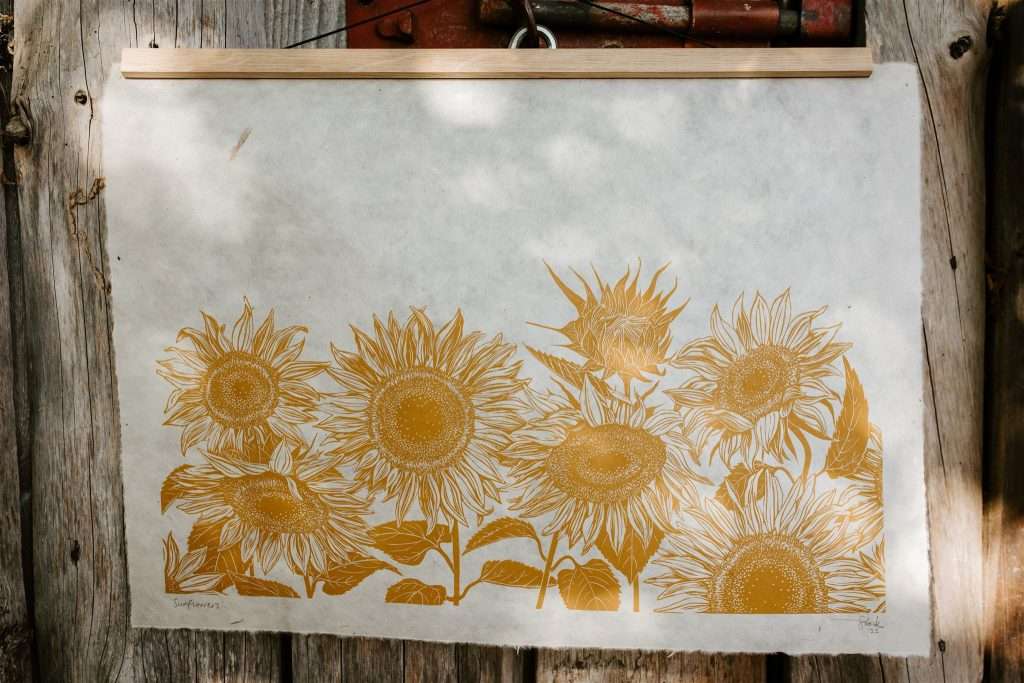 sunflower lino print