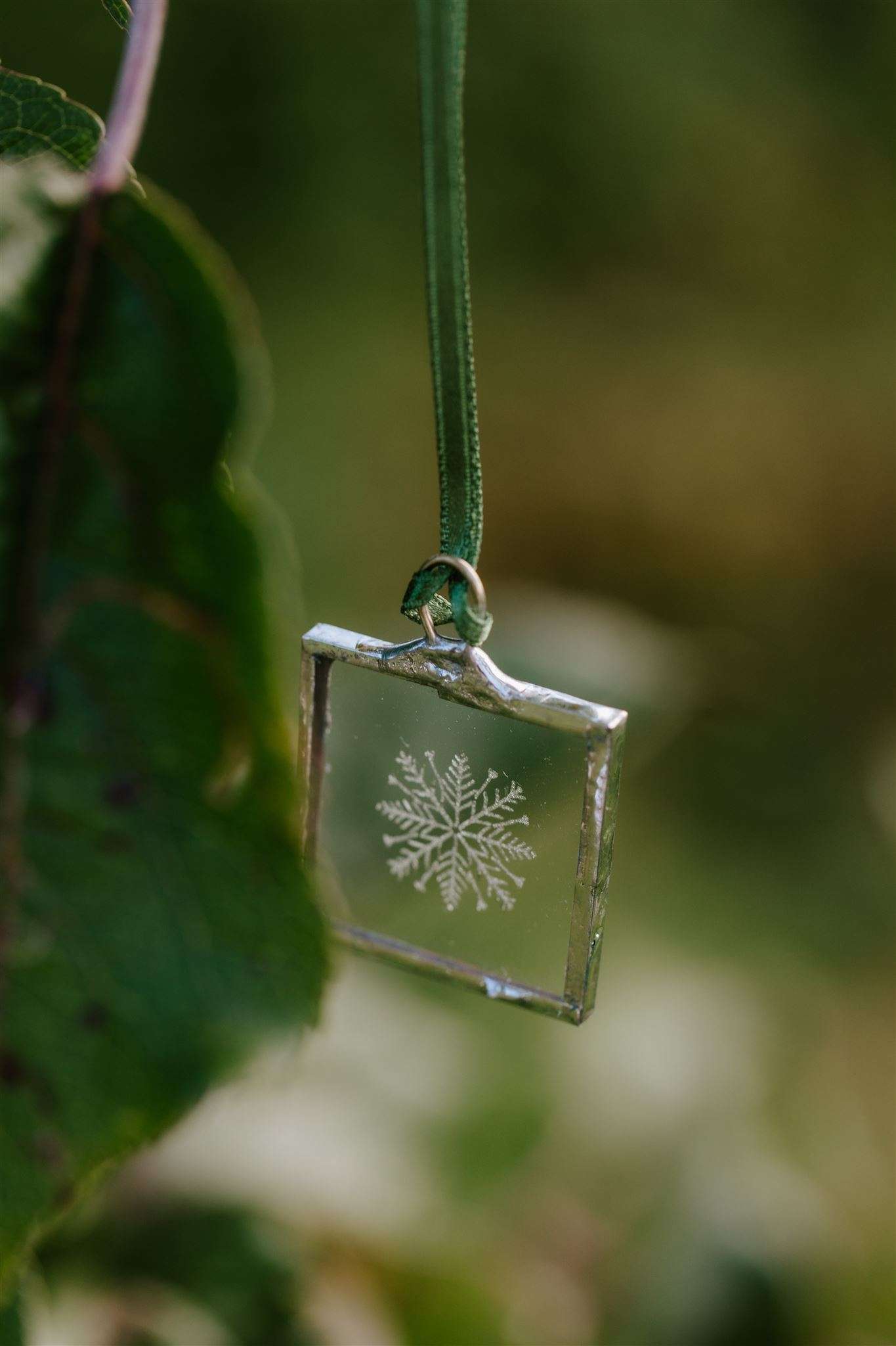 Hand Engraved Hanging Glass Snowflake - Image 2