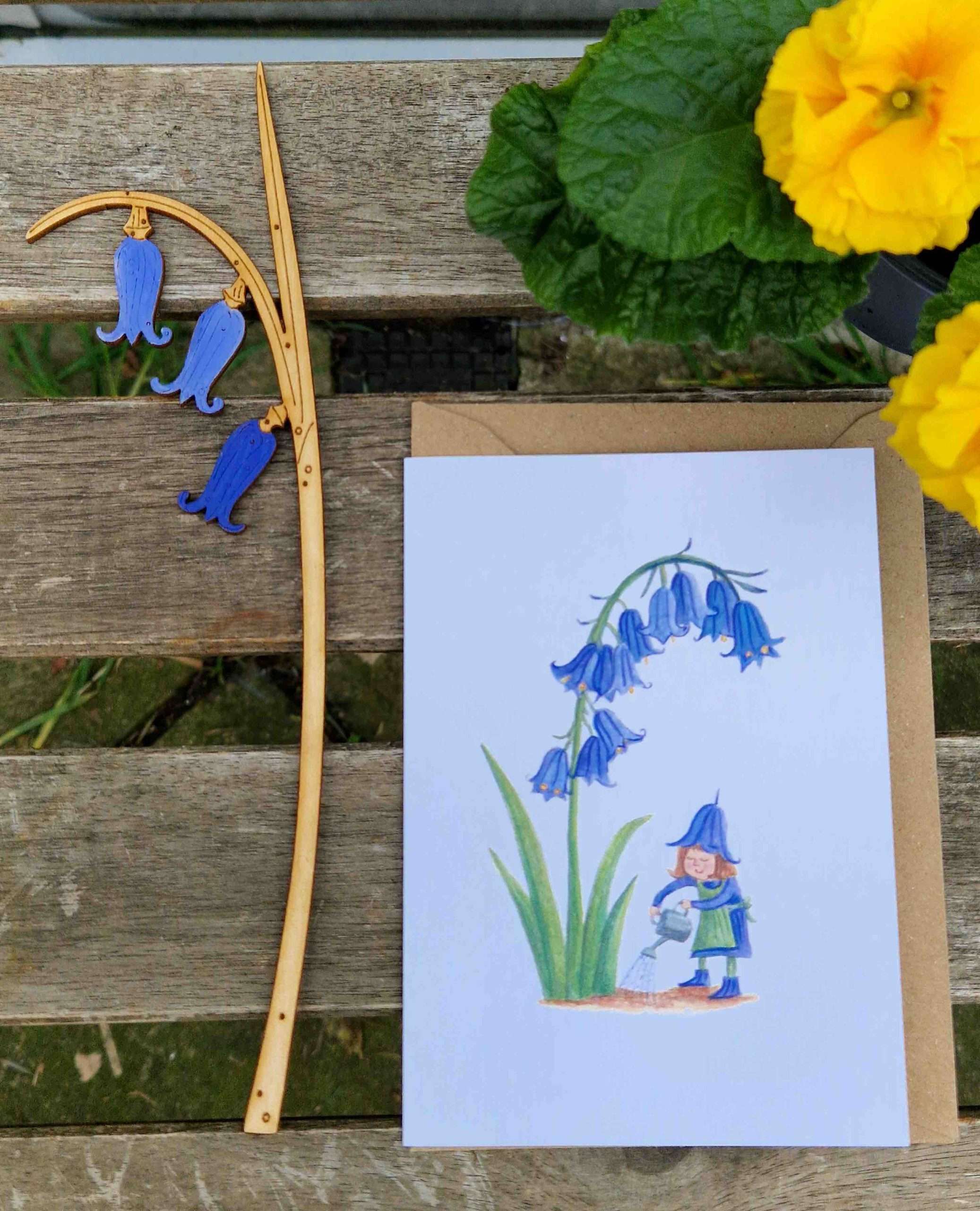 watering bluebells card
