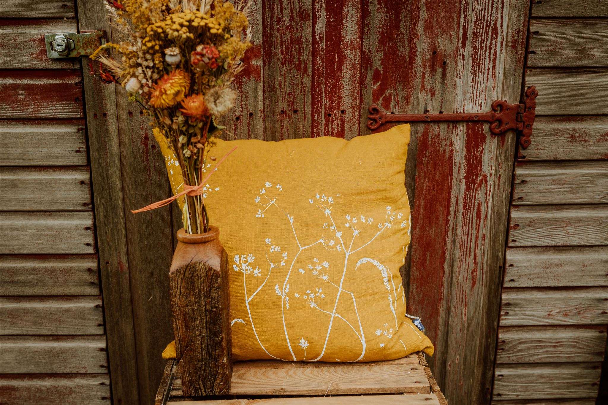 Yellow Hedgerow Print Linen Cushion